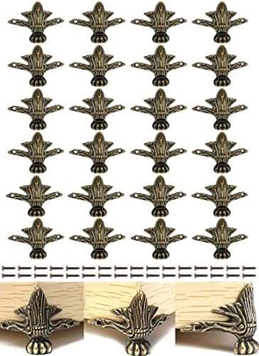 Akcesoria meblowe |   24 sztuki antycznych mosiężnych nóżek do skrzyń na biżuterię, stópki do drewnianych pudełek, narożniki, ochronne z cynkowego stopu do dekoracji skrzyń drewnianych, szafek (zielony brąz) Akcesoria meblowe Akcesoria meblowe
