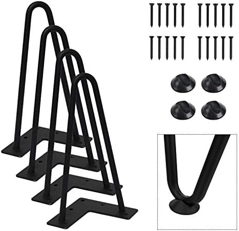 Akcesoria meblowe |   8-calowe czarne nogi meblowe w kształcie włosa (4 szt.) | Nogi końcowe o dużej wytrzymałości | Z wkrętami i 4 dodatkowymi gumowymi ochraniaczami na podłogę | Metalowe nogi stołowe, nogi biurkowe, nogi meblowe dla majsterkowiczów Akcesoria meblowe Akcesoria meblowe