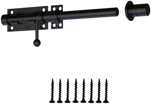 Okucia bramowe |   Zamek przesuwany – 10-calowy zamek przesuwany o grubości 14 mm – wytrzymały zamek drzwiowy ze stali nierdzewnej 304 – akcesoria do zamków dla drewnianych drzwi, ogrodzeń, szop, drzwi na podwórku, stodoły (czarny) Okucia bramowe Okucia bramowe