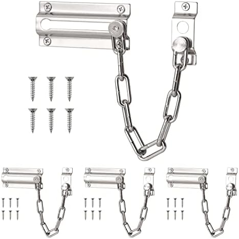 Okucia drzwiowe i zamki |   Zamek łańcuchowy Master Hardware do drzwi, dodatkowe zamki łańcuchowe do drzwi wewnętrznych, osłona łańcuchowa do drzwi dla bezpieczeństwa domu (wykończenie w satynowym niklu, 4 sztuki) Okucia drzwiowe i zamki Okucia drzwiowe i zamki