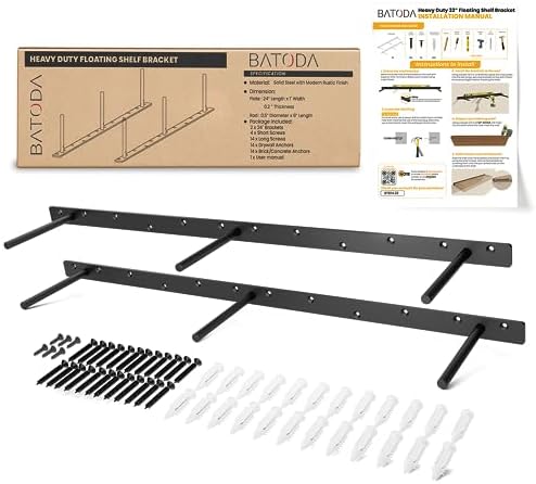 Wsporniki i podpory półek |   32″ Wzmocniona Półka Wisząca Uchwyt (2 szt.) – Solidne Stalowe Wsparcia do Półek – Ukryte Uchwyt do Wiszących Półek Drewnianych w Kuchni, Salonie – Zestaw Akcesoriów Montażowych (Opakowanie 2) Wsporniki i podpory półek Wsporniki i podpory półek