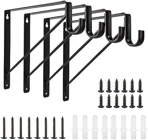 Wsporniki i podpory półek |   Zestaw 4 mocnych uchwytów do półek i drążków w szafie, uchwyty do półek montowane na ścianie, uchwyty do półek w szafie 11 x 11 cali z wsparciem dla drążka, czarne Wsporniki i podpory półek Wsporniki i podpory półek