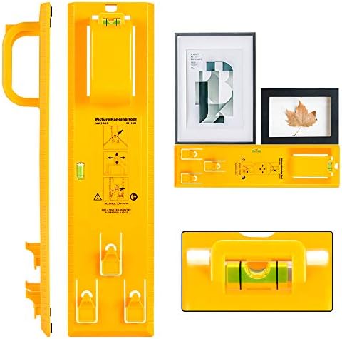 Zawieszki do obrazów |   Cinsey Narzędzie do wieszania obrazów z poziomicą – Łatwy wieszaczek do ramek – Zestaw do wieszania na ścianie (Żółte narzędzie do wieszania) Zawieszki do obrazów Zawieszki do obrazów
